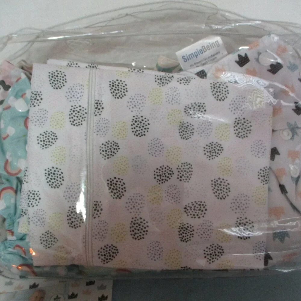 Simple Being 6 Diapers  Liners 1 Wetbag New Unisex Adjustable Size S M L Reusabl